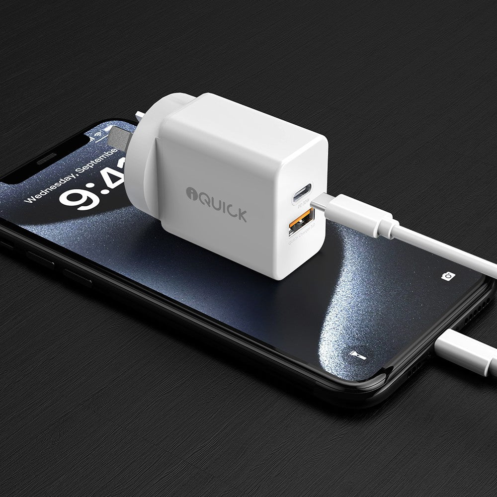 GaN II 30W PD3.0 QC3.0 Dual Ports Charging Adapter - White