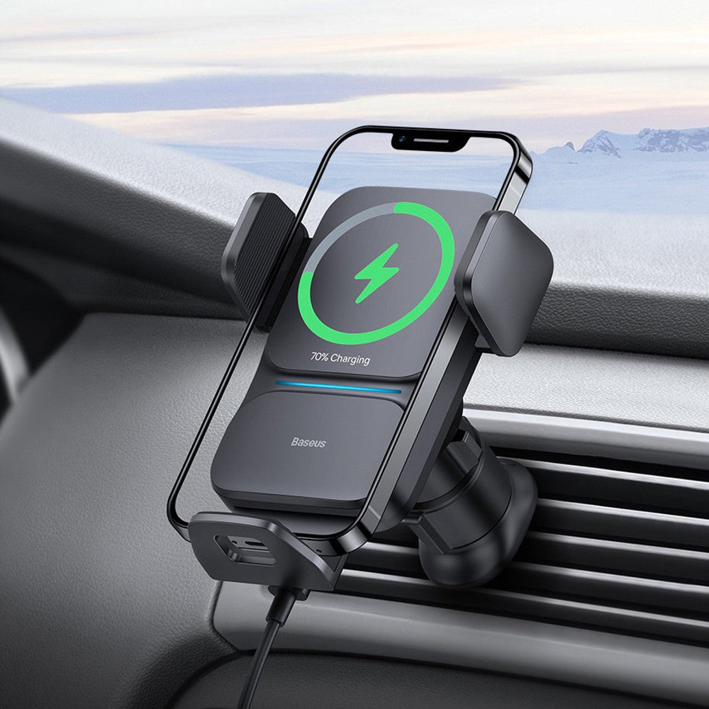 Wisdom Auto Alignment Car Mount Wireless Charger 15W – Smart Gravity Fast Charging Phone Holder (CGZX000001, Black)