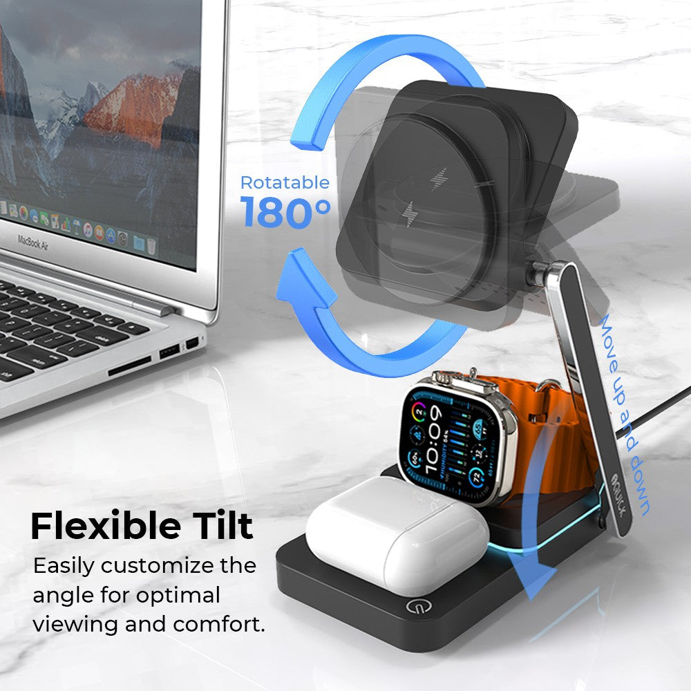 Twig T6 3-in-1 Foldable Wireless Charger Stand – Fast Wireless Charging for Apple Watch, iPhone & All Qi Devices