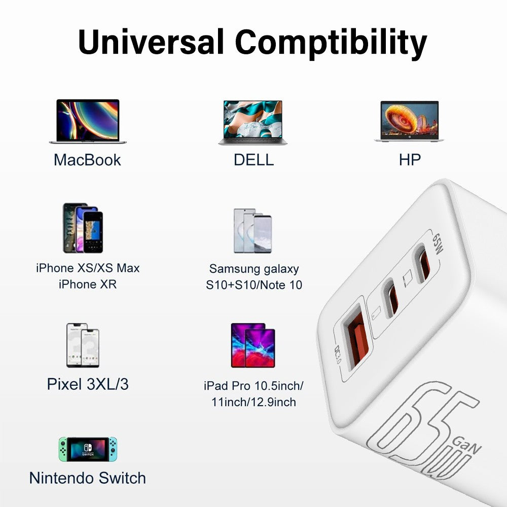 65W USB-C Dual Ports Charging Adapter-White