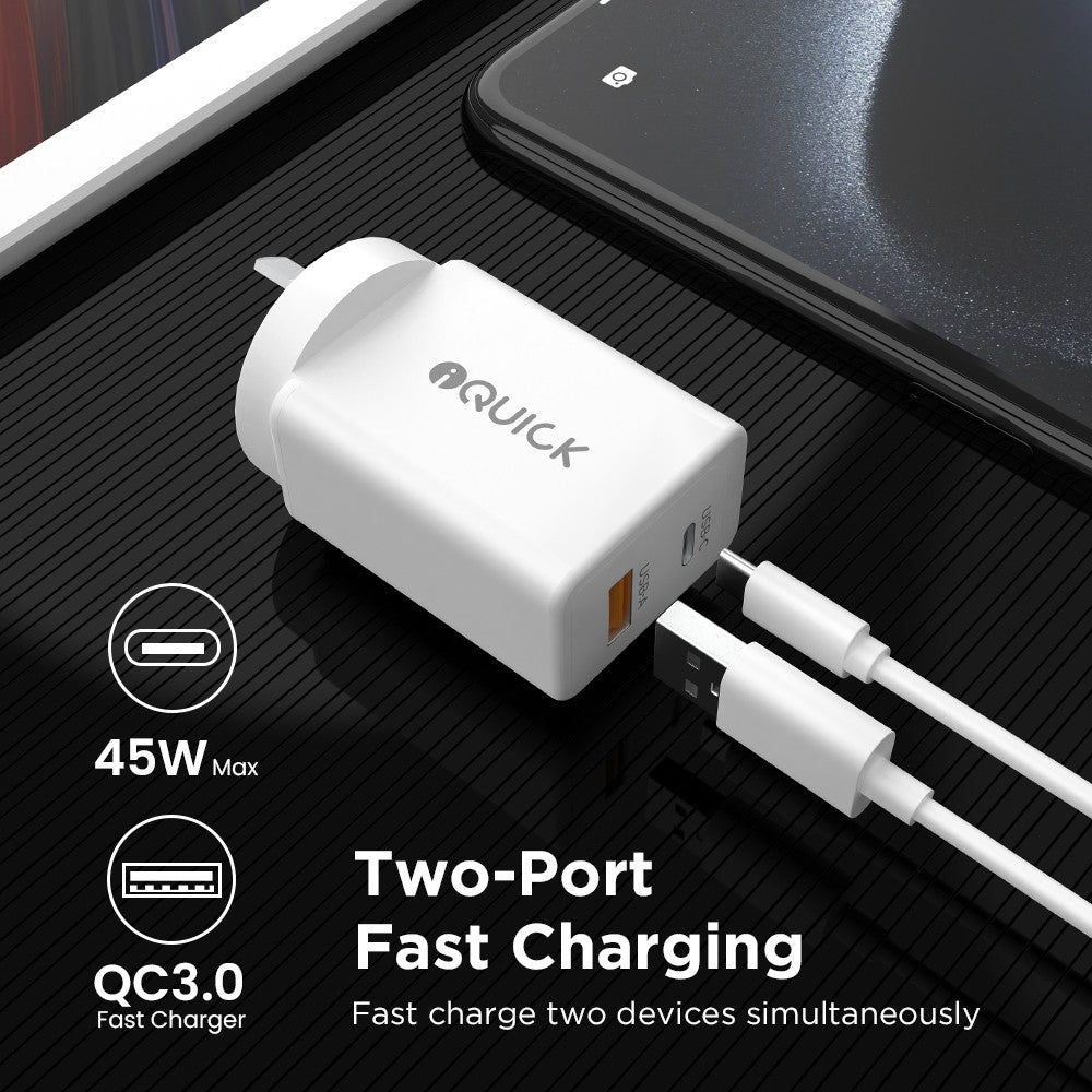 GaN II 45W PD3.0 QC3.0 Dual Ports Charging Adapter - White