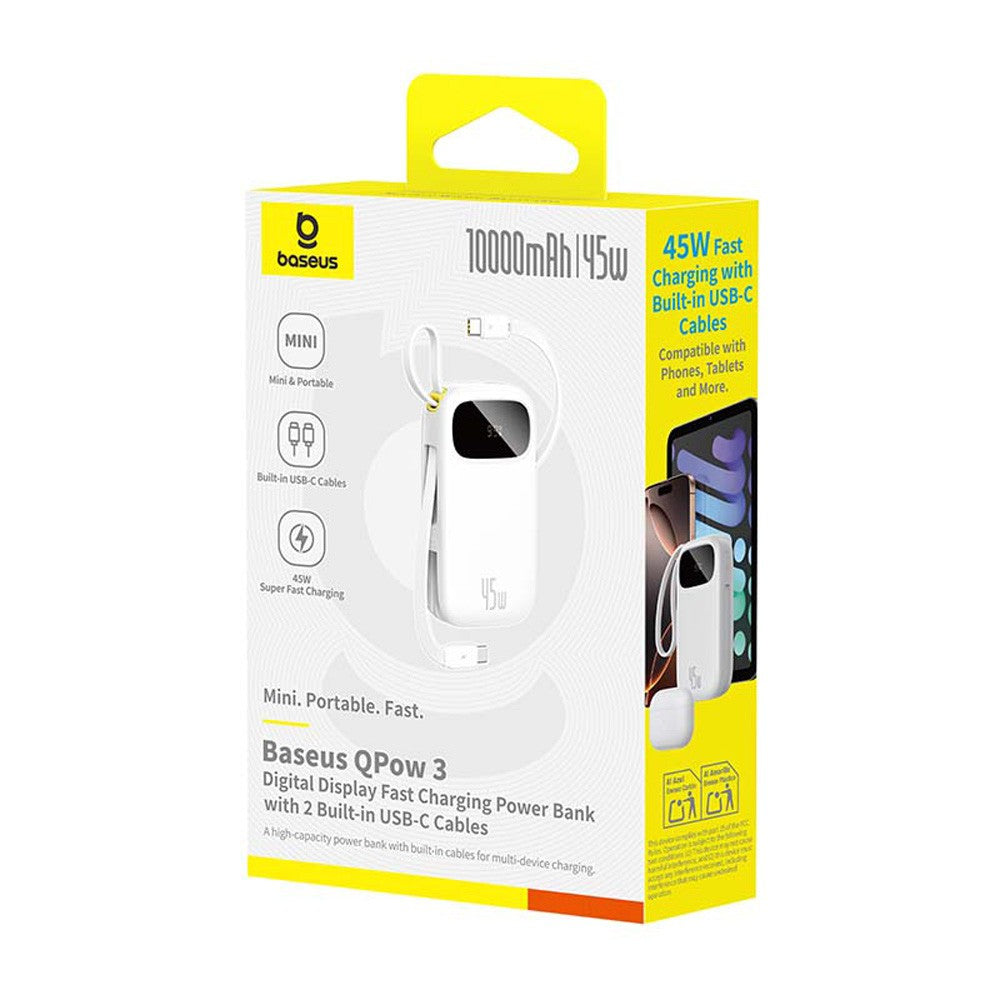 EnerFill FC31 Digital Display Power Bank – 10,000mAh, 45W Fast Charging, Dual Built-In Cables