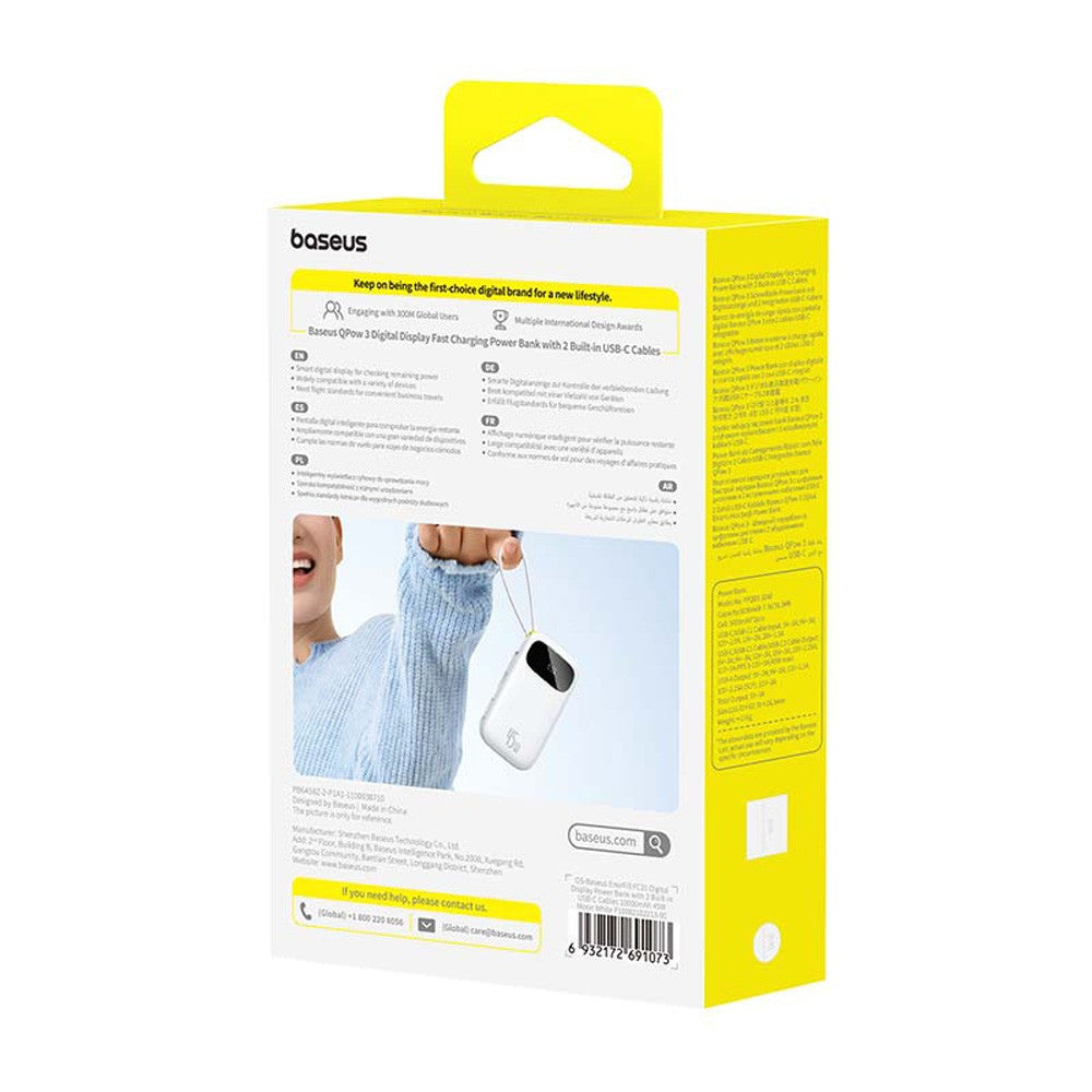 EnerFill FC31 Digital Display Power Bank – 10,000mAh, 45W Fast Charging, Dual Built-In Cables