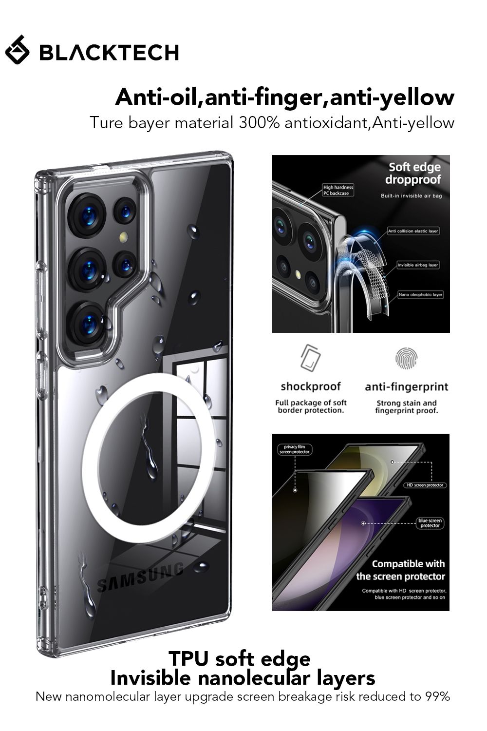 Aero Glide MagSafe Compatible Shock Proof Case for Samsung Galaxy S25 Ultra - Clear