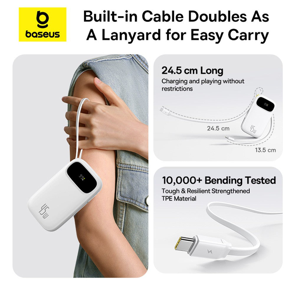 EnerFill FC31 Digital Display Power Bank – 10,000mAh, 45W Fast Charging, Dual Built-In Cables