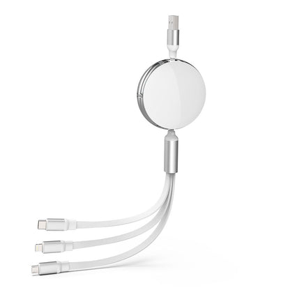 3 in 1 Retractable Fast Charge & Data Sync Cable IQTC2301 1.2m-White