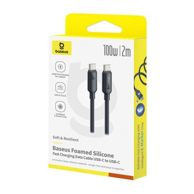 Foamed Silicone USB-C to USB-C Fast Charging Data Cable – 100W Power Delivery, 2m