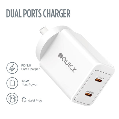 GaN II 45W PD3.0 Dual USB-C Ports Charging Adapter - White