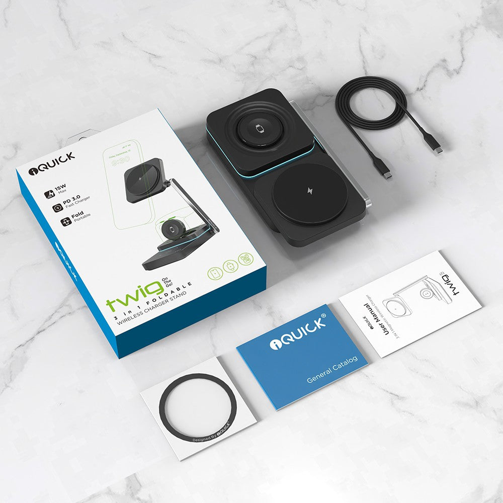 Twig T6 3-in-1 Foldable Wireless Charger Stand – Fast Wireless Charging for Apple Watch, iPhone & All Qi Devices