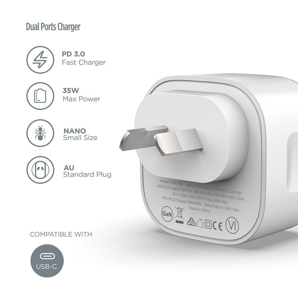 NANO Energy 1 35W USB-C Dual Ports Charging Adapter - White