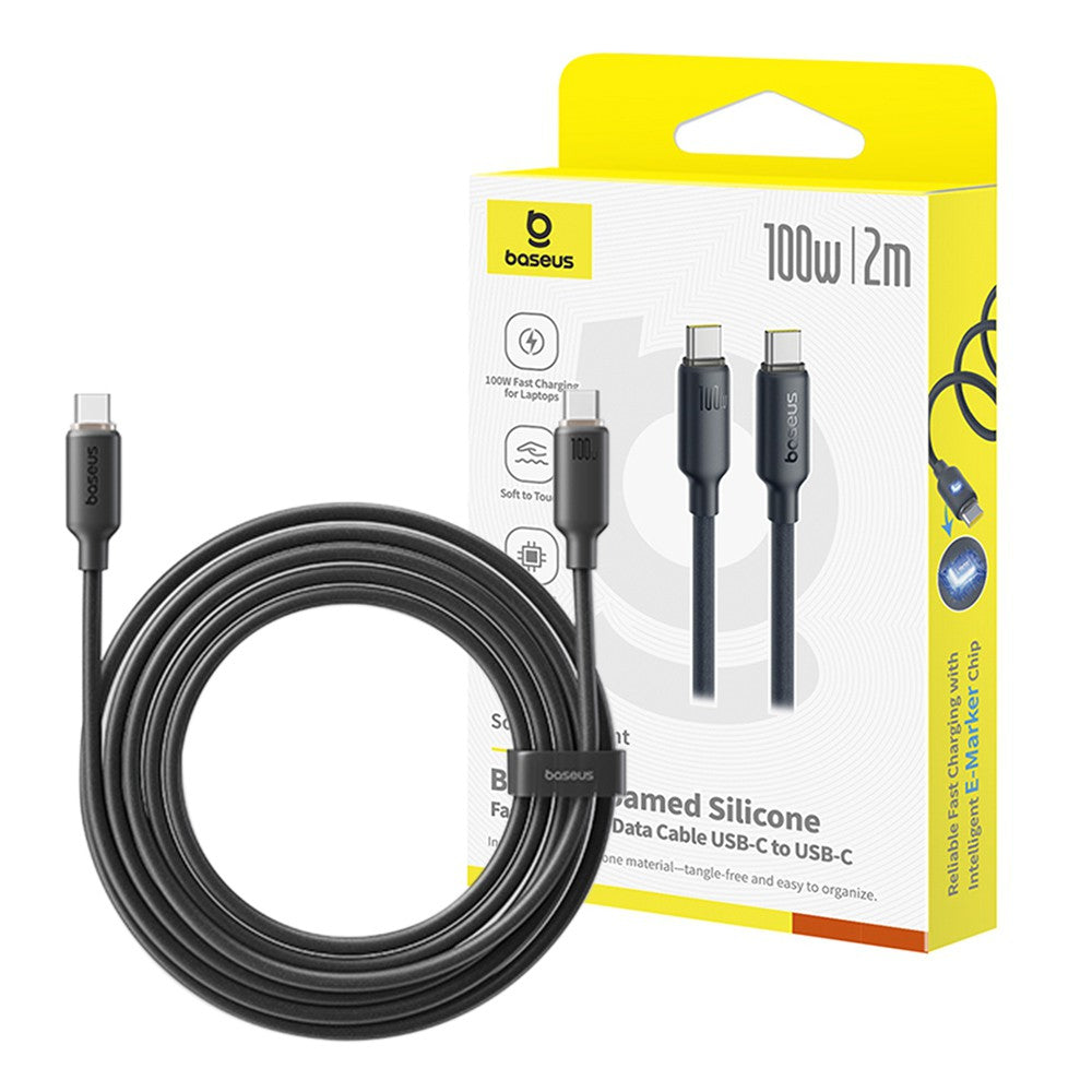 Foamed Silicone USB-C to USB-C Fast Charging Data Cable – 100W Power Delivery, 2m