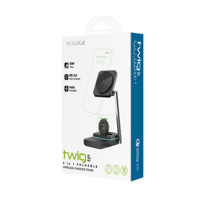 Twig T6 3-in-1 Foldable Wireless Charger Stand – Fast Wireless Charging for Apple Watch, iPhone & All Qi Devices