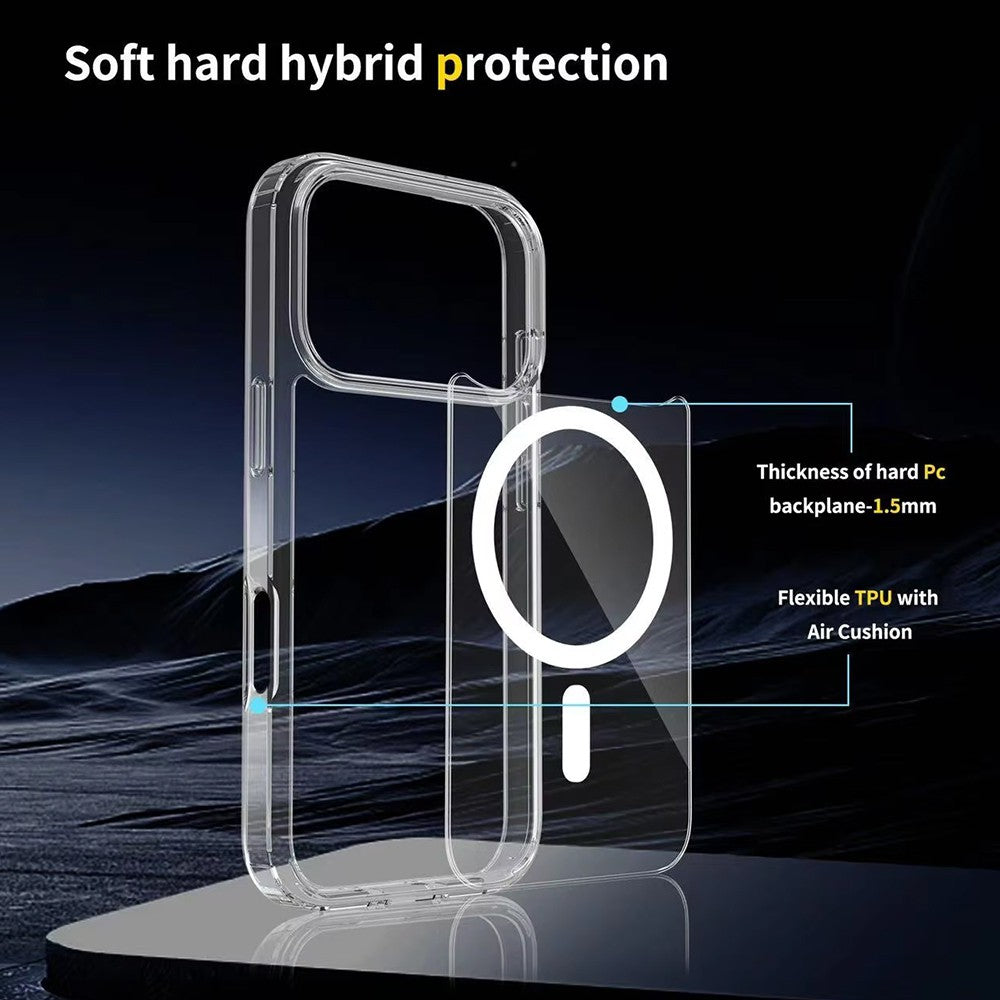 Hybrid Transparent Acrylic + TPU Case with Magnetic Ring for iPhone 17 Pro Max