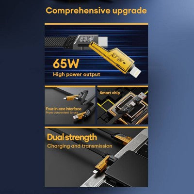 TF-A15 Deformed 4-in-1 Fast Charging Cable 65W – USB-C PD Multi Connector Cable for iPhone / Android / Laptop