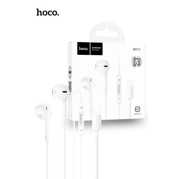 M111 Plug & Play Primero Digital Lightning Handsfree Earphones with Microphone – Wired In-Ear Headset for iPhone (White)