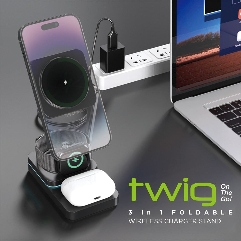 Twig T6 3-in-1 Foldable Wireless Charger Stand – Fast Wireless Charging for Apple Watch, iPhone & All Qi Devices