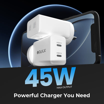 GaN II 45W PD3.0 Dual USB-C Ports Charging Adapter - White