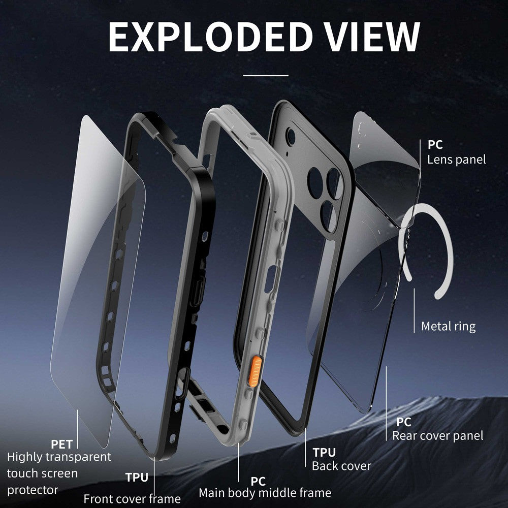 Dot+ IP68 Waterproof Case Cover with Magnetic Ring for iPhone 17 Pro Max