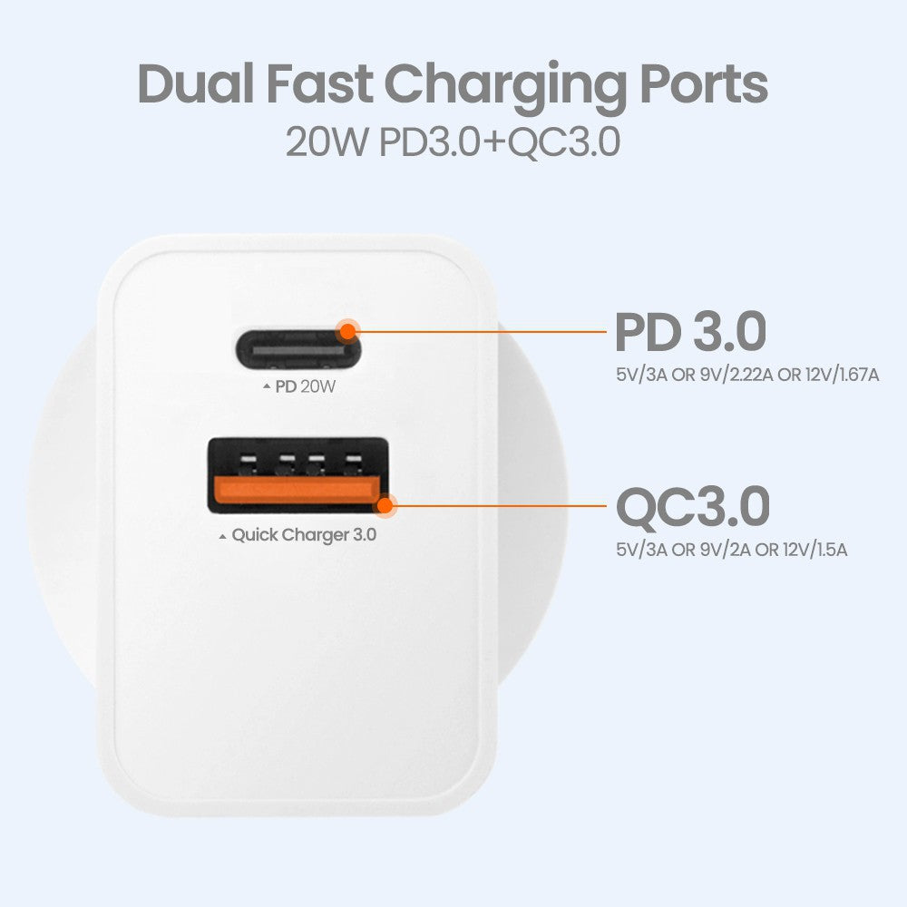 20W PD3.0 + QC3.0 Fast Charging Adapter