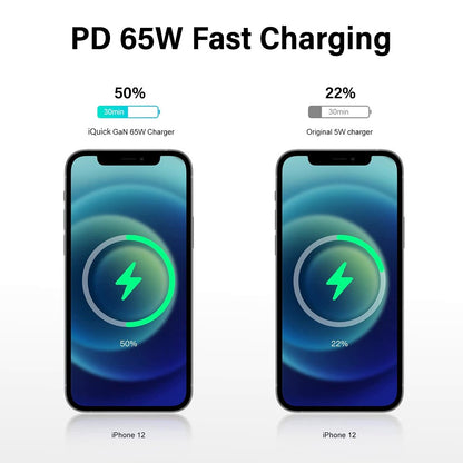 65W USB-C Dual Ports Charging Adapter-White