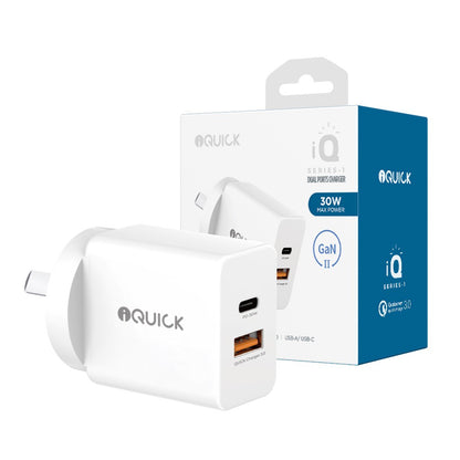 GaN II 30W PD3.0 QC3.0 Dual Ports Charging Adapter - White