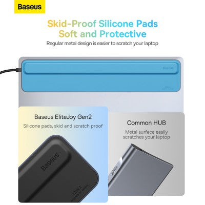 Baseus EliteJoy Gen2 12-Port USB-C Hub Adapter – Dual HDMI, DisplayPort, USB 3.0, PD, RJ45, SD/TF, 3.5mm (Dark Gray)