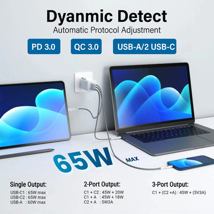 65W USB-C Dual Ports Charging Adapter-White