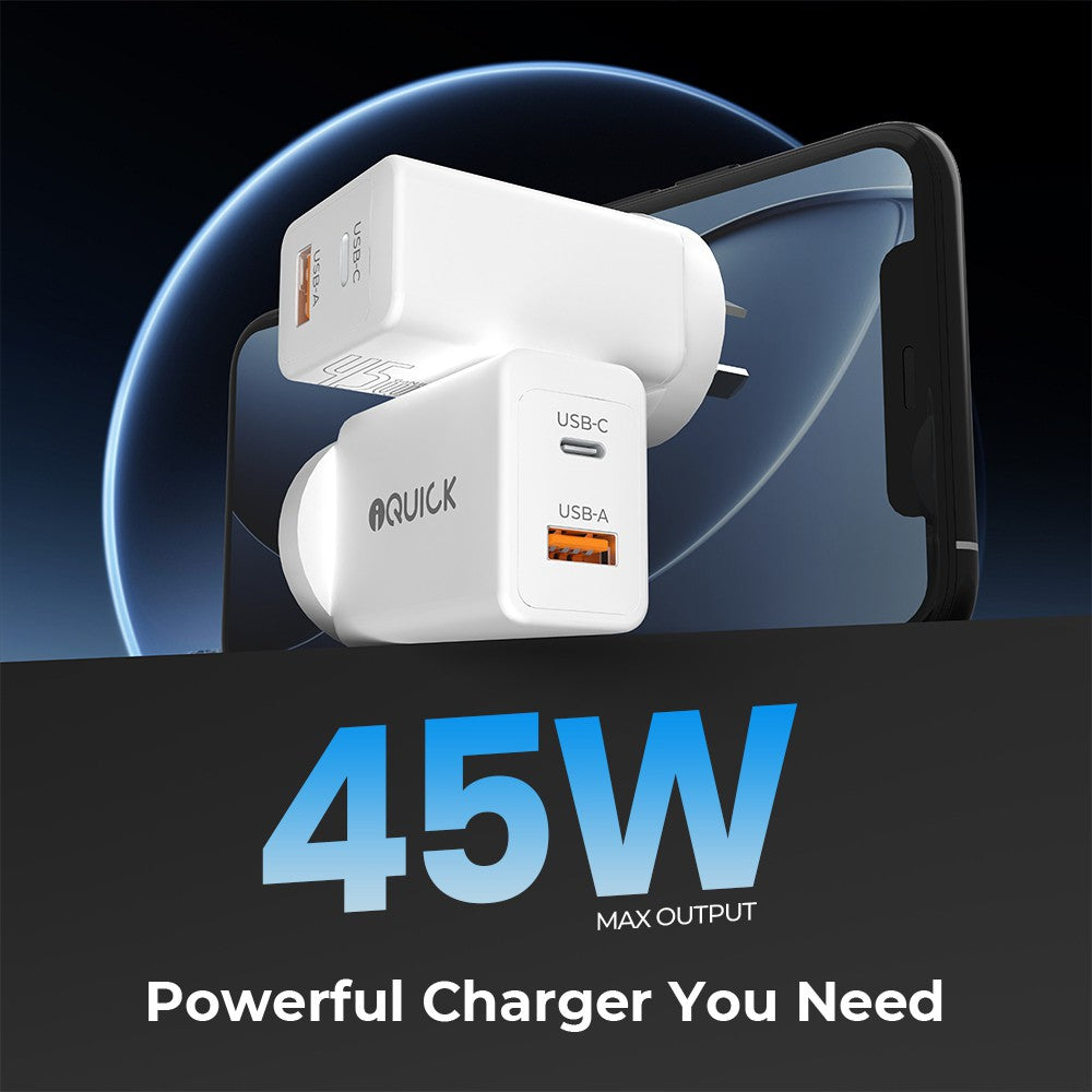 GaN II 45W PD3.0 QC3.0 Dual Ports Charging Adapter - White