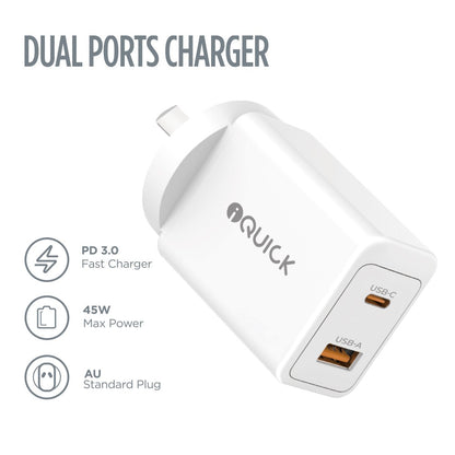 GaN II 45W PD3.0 QC3.0 Dual Ports Charging Adapter - White