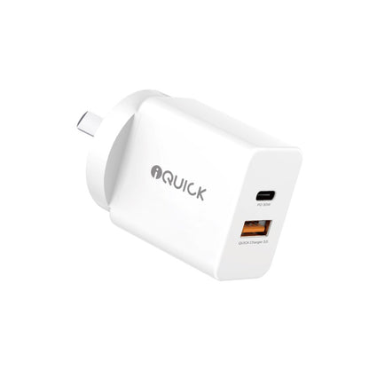 GaN II 30W PD3.0 QC3.0 Dual Ports Charging Adapter - White