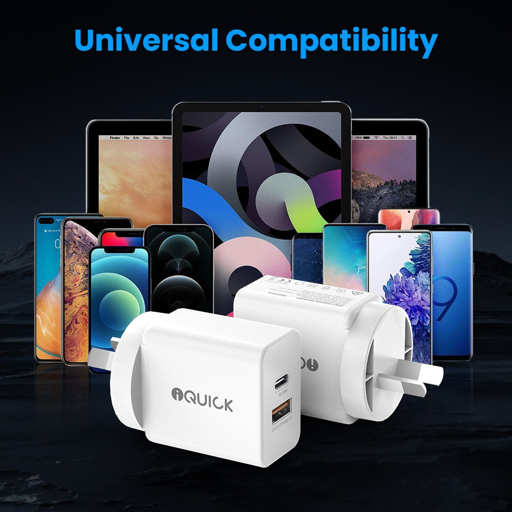 GaN II 30W PD3.0 QC3.0 Dual Ports Charging Adapter - White