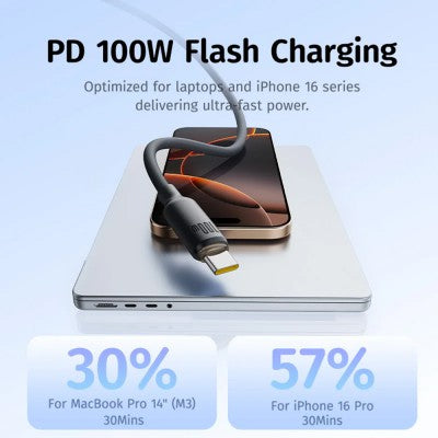 Foamed Silicone USB-C to USB-C Fast Charging Data Cable – 100W Power Delivery, 2m