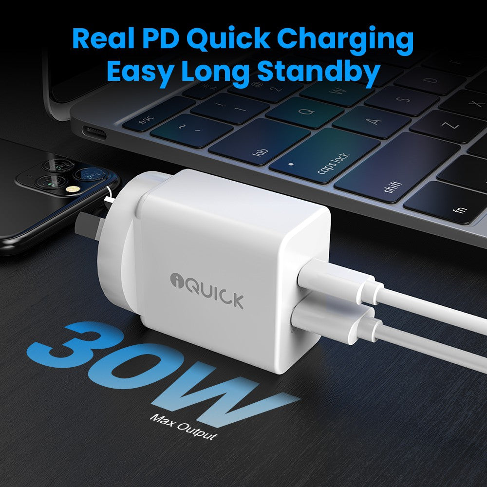 GaN II 30W PD3.0 QC3.0 Dual Ports Charging Adapter - White
