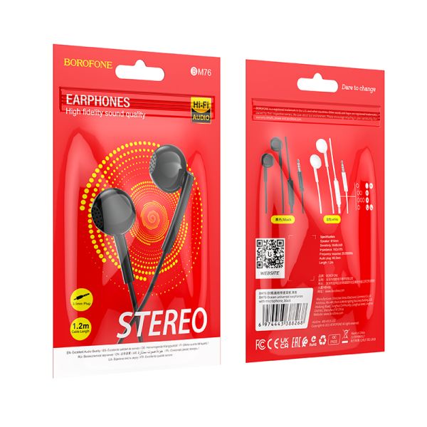 BM76 Ocean Universal Wired Earphones with Microphone – 3.5mm In-Ear Headset (White)