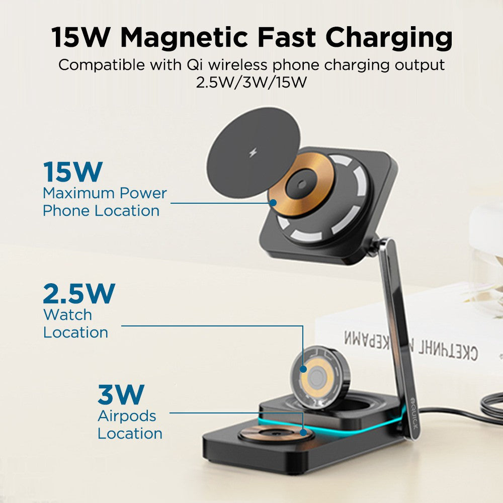 Twig T6 3-in-1 Foldable Wireless Charger Stand – Fast Wireless Charging for Apple Watch, iPhone & All Qi Devices